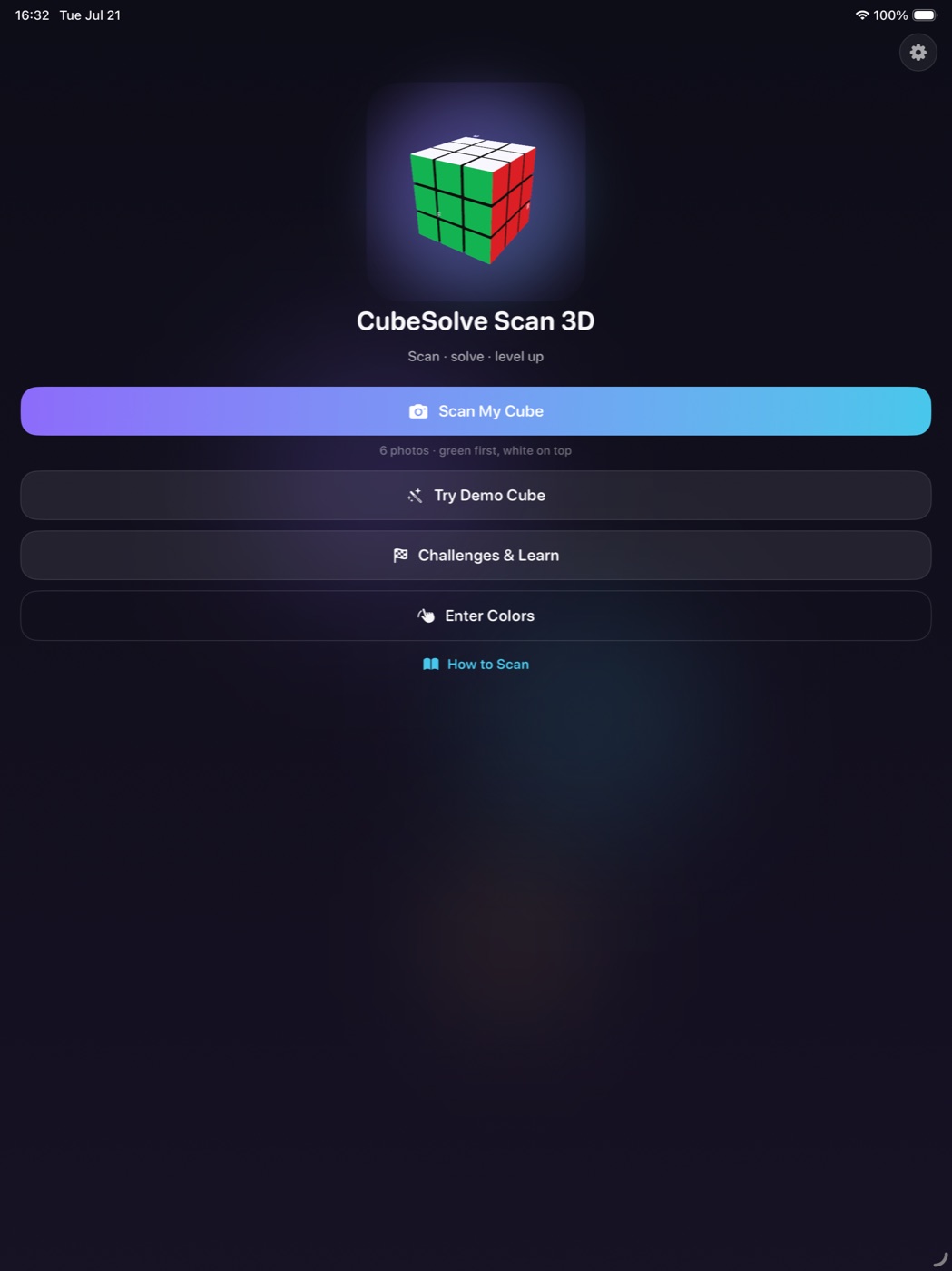CubeSolve home on iPad